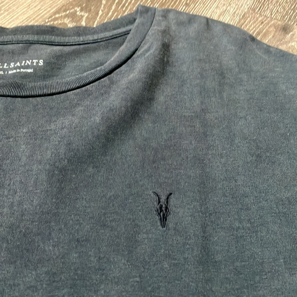 AllSaints Black Short Sleeve Tee with Pink Shoulder Accent - Picture 8 of 12